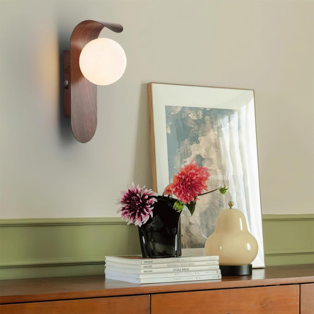 Wall Light – LED Walnut & Wood Globe Lamp
