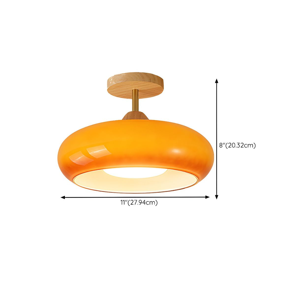 Ceiling Light – Vintage Wood & Glass Semi-Flush Mount Drum Lamp