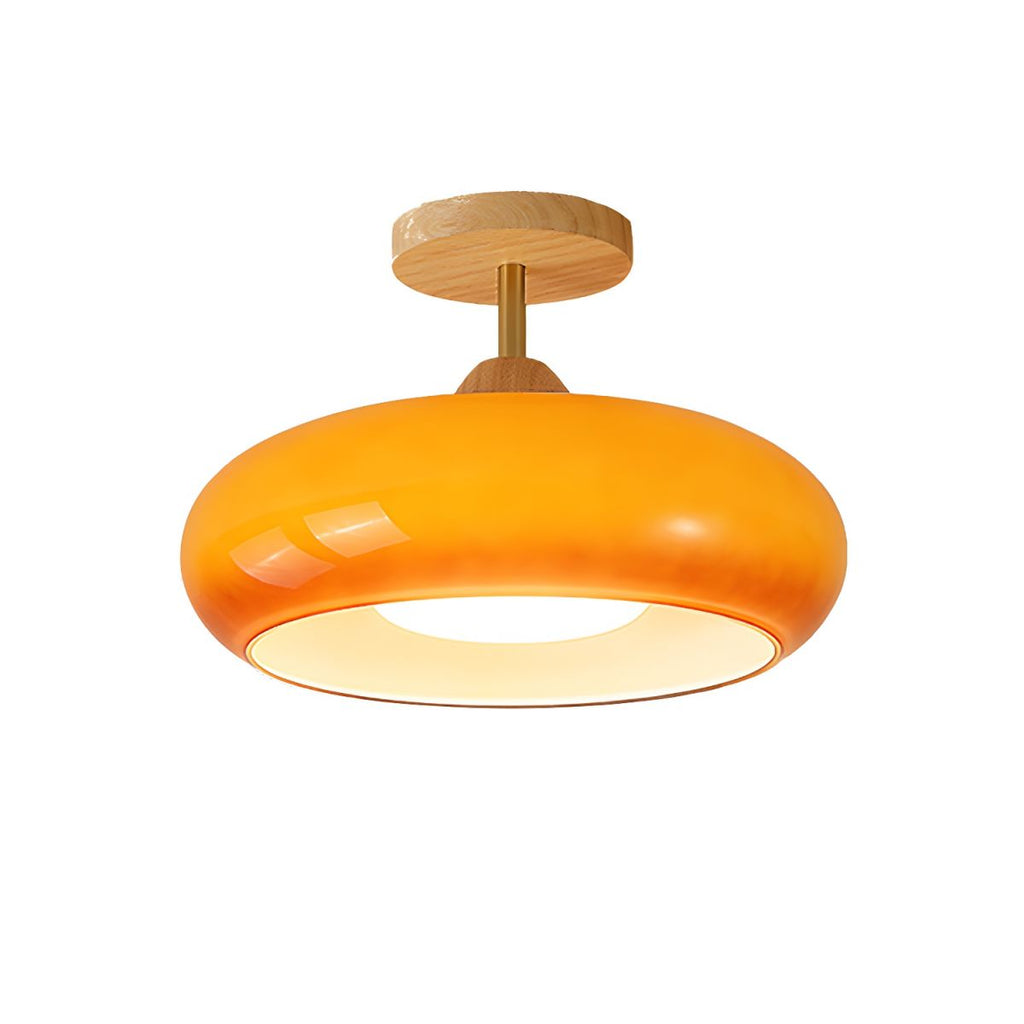Ceiling Light – Vintage Wood & Glass Semi-Flush Mount Drum Lamp