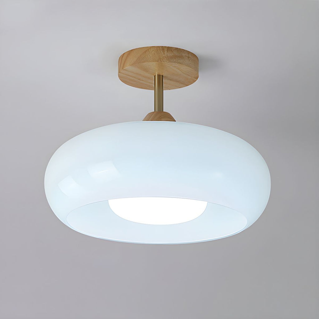 Ceiling Light – Vintage Wood & Glass Semi-Flush Mount Drum Lamp