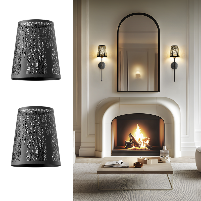 Lamp Shades – Black Metal Tree Engraved Decorative Shades (Set of 2)
